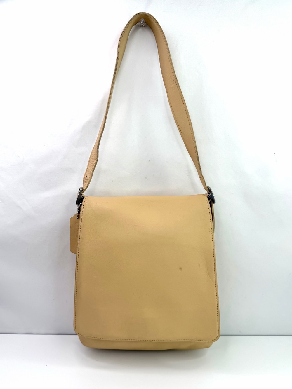 Coach Bone Vintage North South 9408 Flap Slim Leather Shoulder Bag